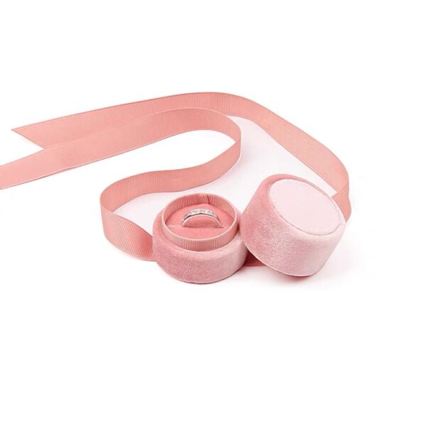 Round corduroy plastic jewelry box ribbon bow pink