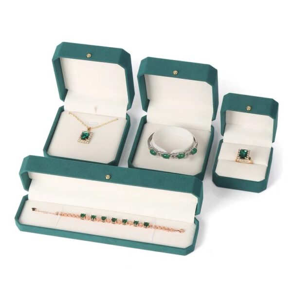 Octagonal faux leather plastic jewelry box dark green