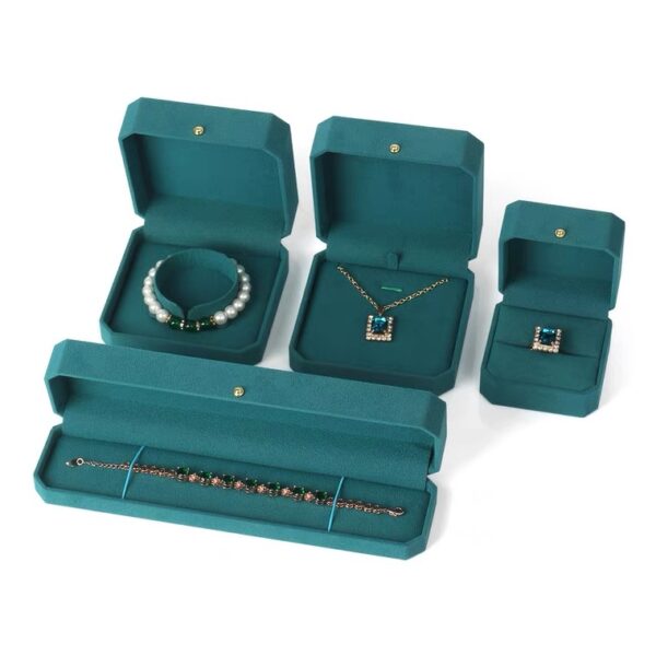 Octagonal faux leather plastic jewelry box dark green