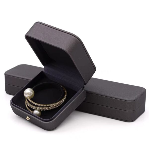 PU leather plastic jewelry box dark grey