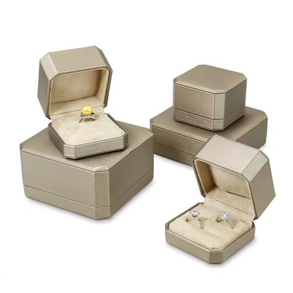 Octagonal PU leather plastic jewelry box golden