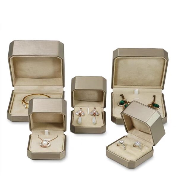 Octagonal PU leather plastic jewelry box golden