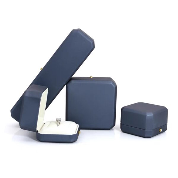 Octagonal PU leather plastic jewelry box royal blue