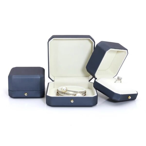 Octagonal PU leather plastic jewelry box royal blue