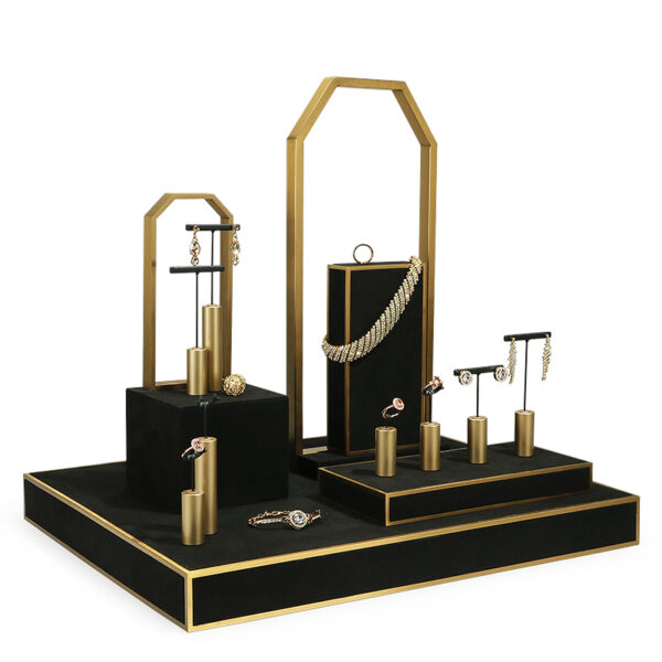 Microfiber Jewelry Window Display Set Metal Stand for Ring and Earrings Black - Image 2
