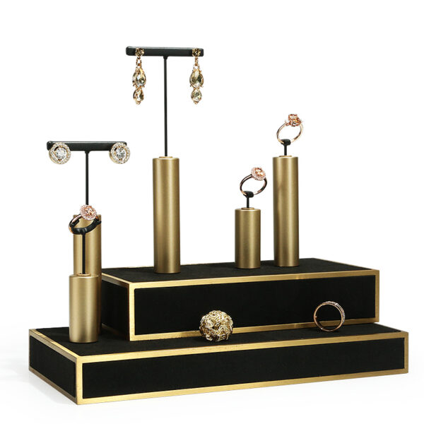 Microfiber Jewelry Window Display Set Metal Stand for Ring and Earrings Black - Image 3