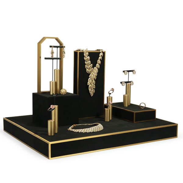 Microfiber Jewelry Window Display Set Metal Stand for Ring and Earrings Black - Image 4