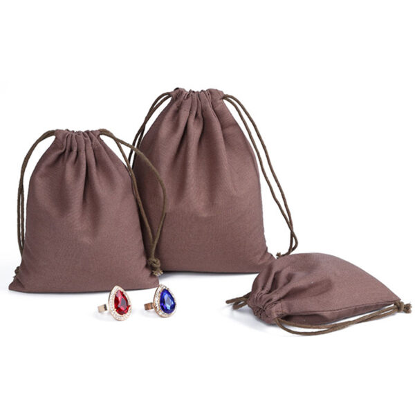 Waxed Rope Jewelry Gift Cotton Pouch Brown - Image 2