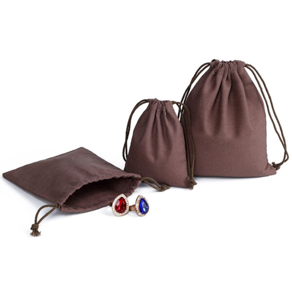 Waxed Rope Jewelry Gift Cotton Pouch Brown - Image 3