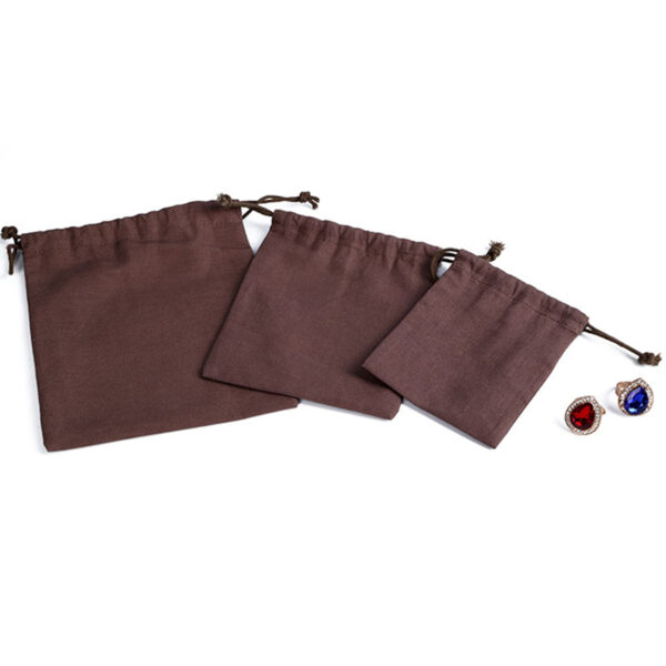 Waxed Rope Jewelry Gift Cotton Pouch Brown - Image 4