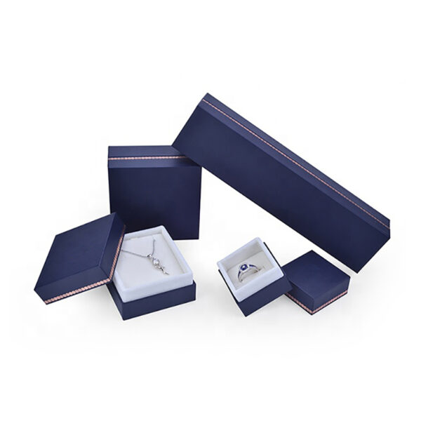Printing Paper Jewelry Lid Paper Box with Raised Velvet Bottom Blue