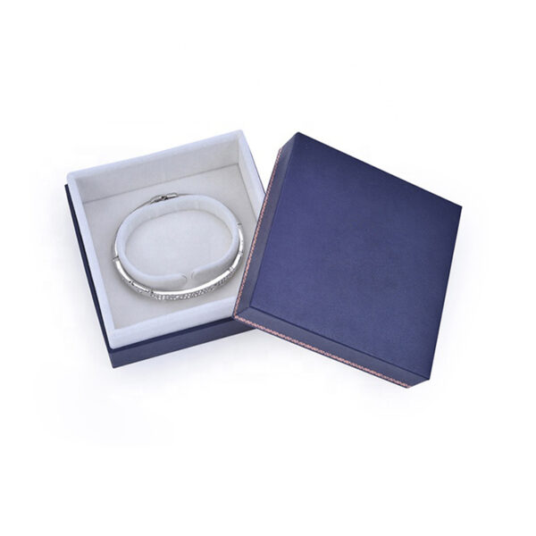 Printing Paper Jewelry Lid Paper Box with Raised Velvet Bottom Blue - Image 2