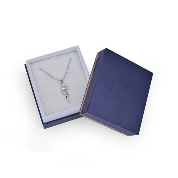 Printing Paper Jewelry Lid Paper Box with Raised Velvet Bottom Blue - Image 3