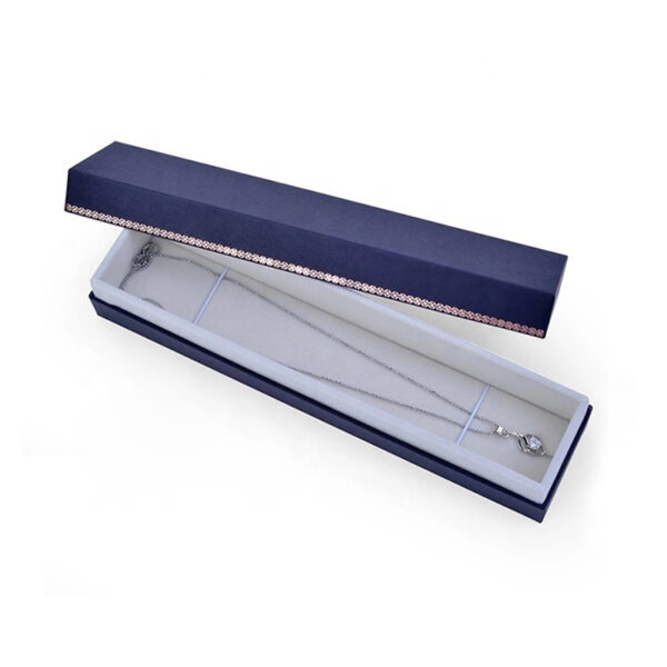 Printing Paper Jewelry Lid Paper Box with Raised Velvet Bottom Blue - Image 4