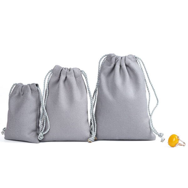 Drawstring Rope Suede Jewelry Pouch Grey