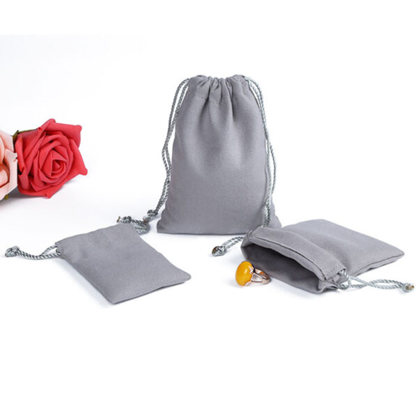 Drawstring Rope Suede Jewelry Pouch Grey - Image 2