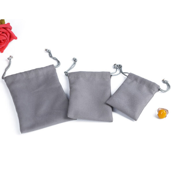 Drawstring Rope Suede Jewelry Pouch Grey - Image 3
